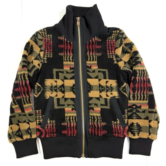Pendleton Womens Foxglove Fleece Bomber Jacket Sz Small Southwestern Geometric - Picture 2 of 13